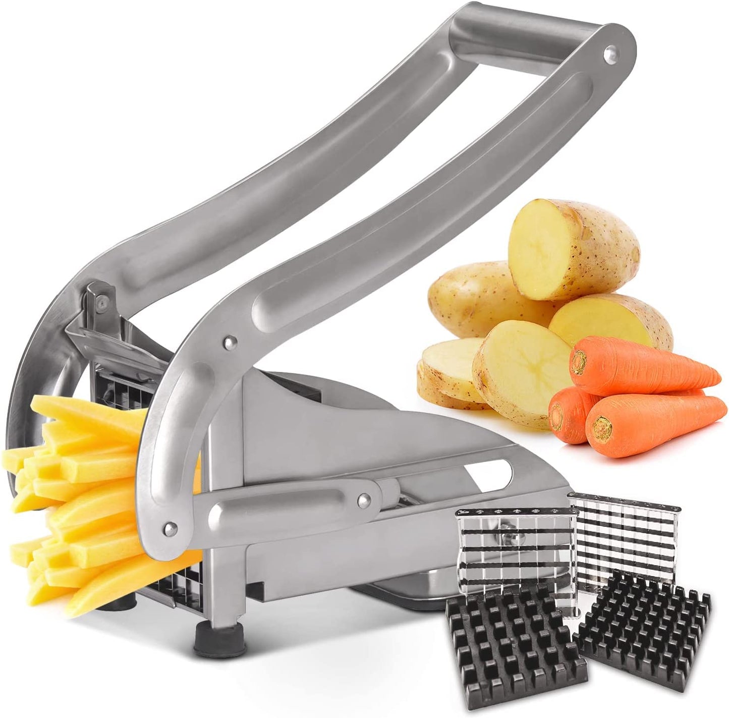 French Fry Cutter | Stainless Steel Potato Slicer with Non-Slip Handle &amp; Dual Blades