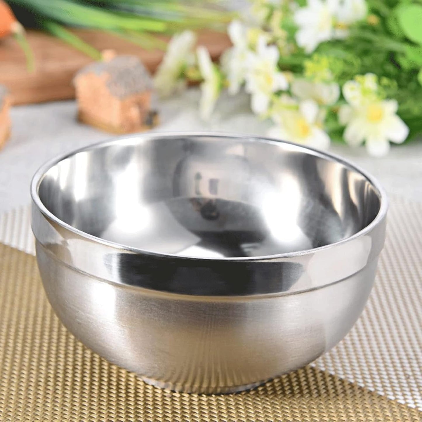Set of 2 Steel China Large Stainless Steel Bowl | Double Wall & Dishwasher Safe | Ideal for Rice, Soup, Snacks & Meal Prep