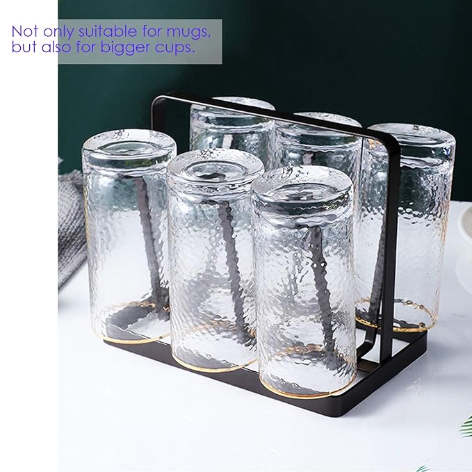 Iron 6 Cups Mug Glass Stand Holder Brown  | Drain Cup Holder | Cup Drying Rack Stand