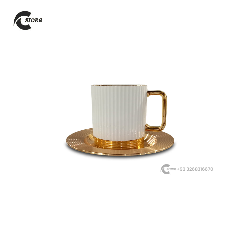 Luxury Ceramic Tea Set With Metal Base | Includes Teapot, 6 Teacups, Saucers & Gold Tray | Elegant Gift Set for Tea & Coffee Lovers