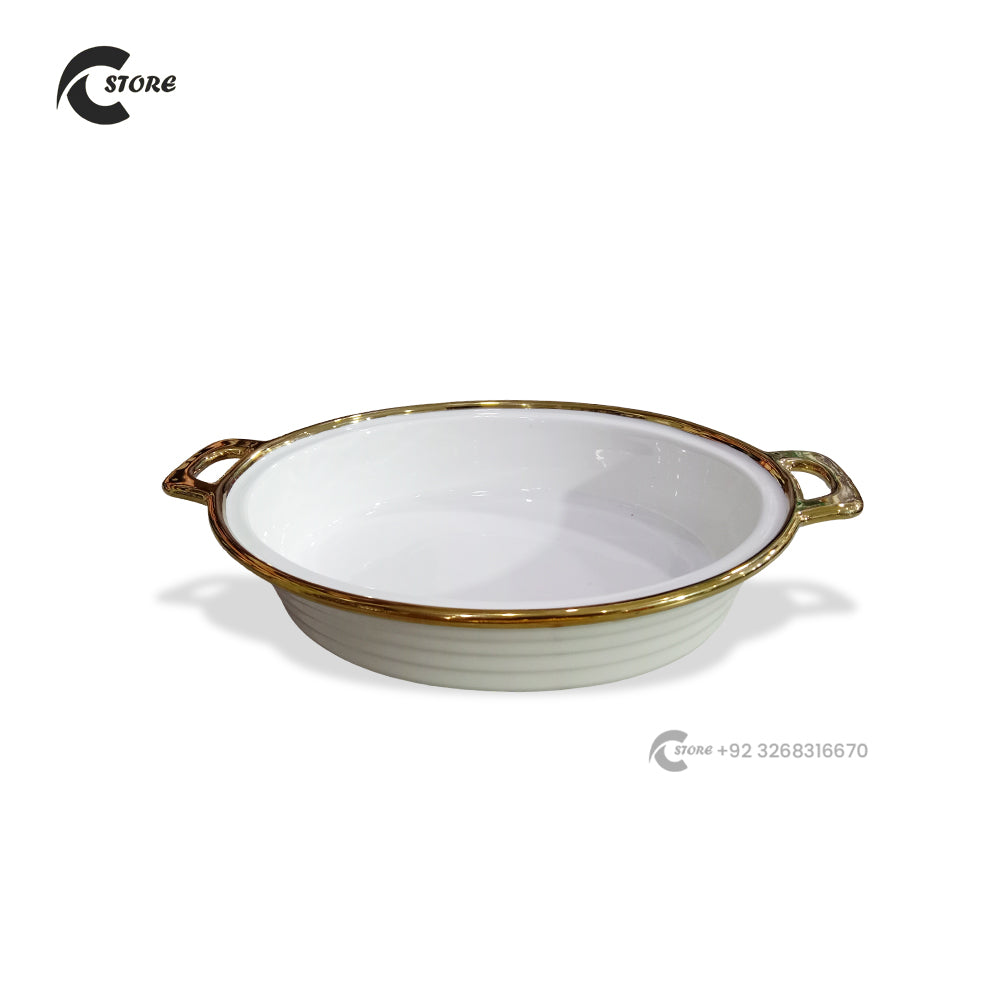 Luxury Gold Ceramic Oval Chafing Dish Buffet Set With Glass Lid & Metal Stand | Eco-Friendly Food Warmer for Weddings & Hotels