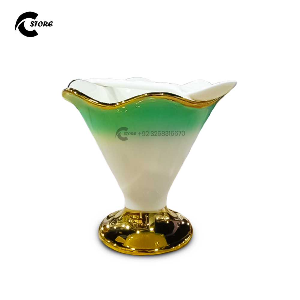Ceramic Ice Cream Cup Set With Metal Tray Stand | 6 Cone Shaped Cups with Spoons | Elegant Dessert Serving Set for Parties & Home Use