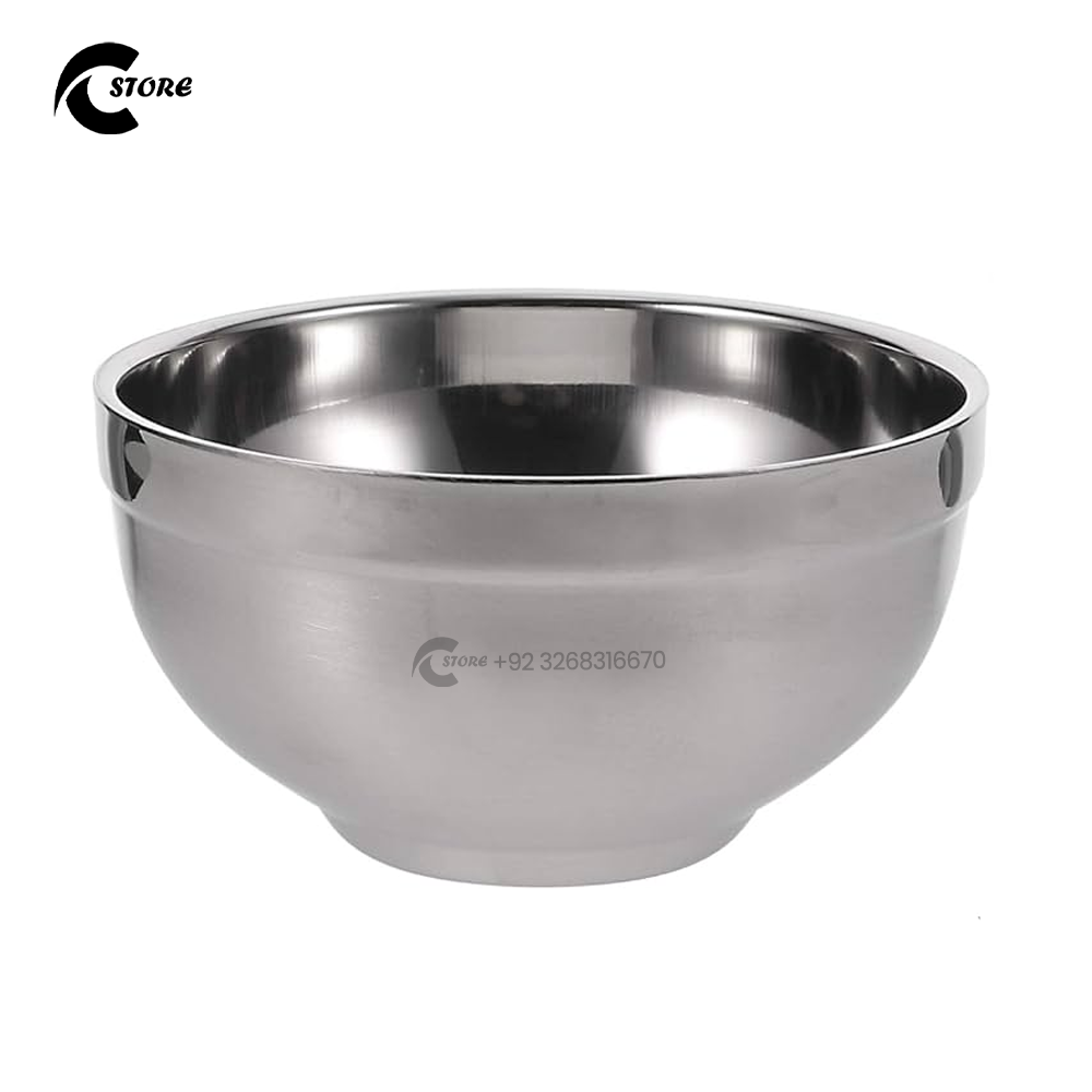 Set of 2 Steel China Large Stainless Steel Bowl | Double Wall & Dishwasher Safe | Ideal for Rice, Soup, Snacks & Meal Prep