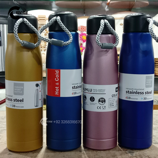 550ml Bottle Rope Trendix | Stainless Steel Water Bottle with Cotton Rope Handle | Ideal for Gym, Travel, Hiking & Gifts