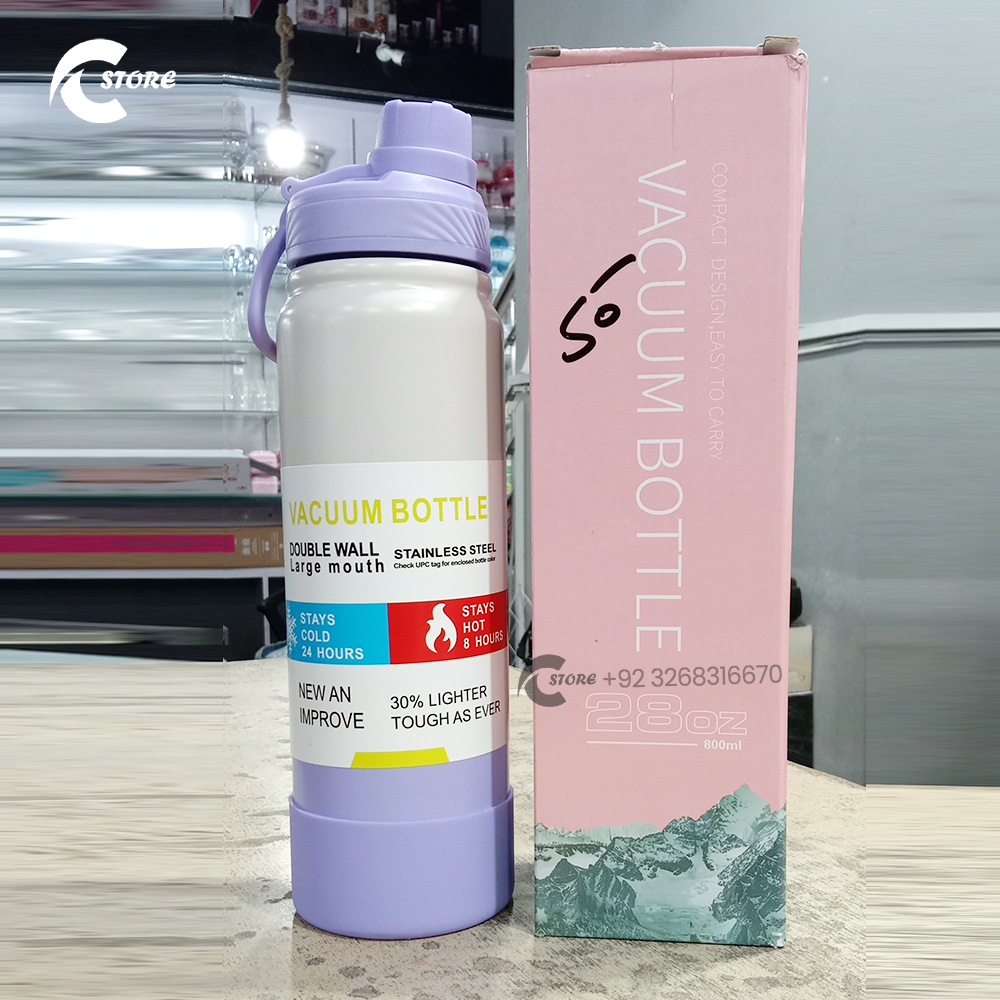800ml Stainless Steel Water Bottle with Silicone Bottom | Leak-Proof Double Wall Insulated Sports Water Bottle | Hot & Cold Thermos Flask