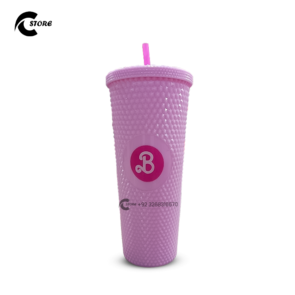 800ml Bausse Barbie Straw Cup | Sparkle Plastic Water Cup with Straw | Double Layer Mug for Hot & Cold Drinks