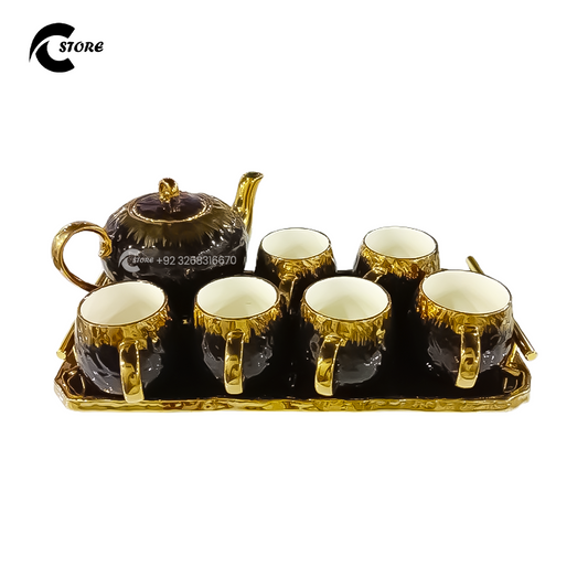 Akura Luxury 8 Piece Porcelain Tea Set | Elegant Ceramic Gift Set With Retro Design for Weddings, Birthdays & Special Occasions