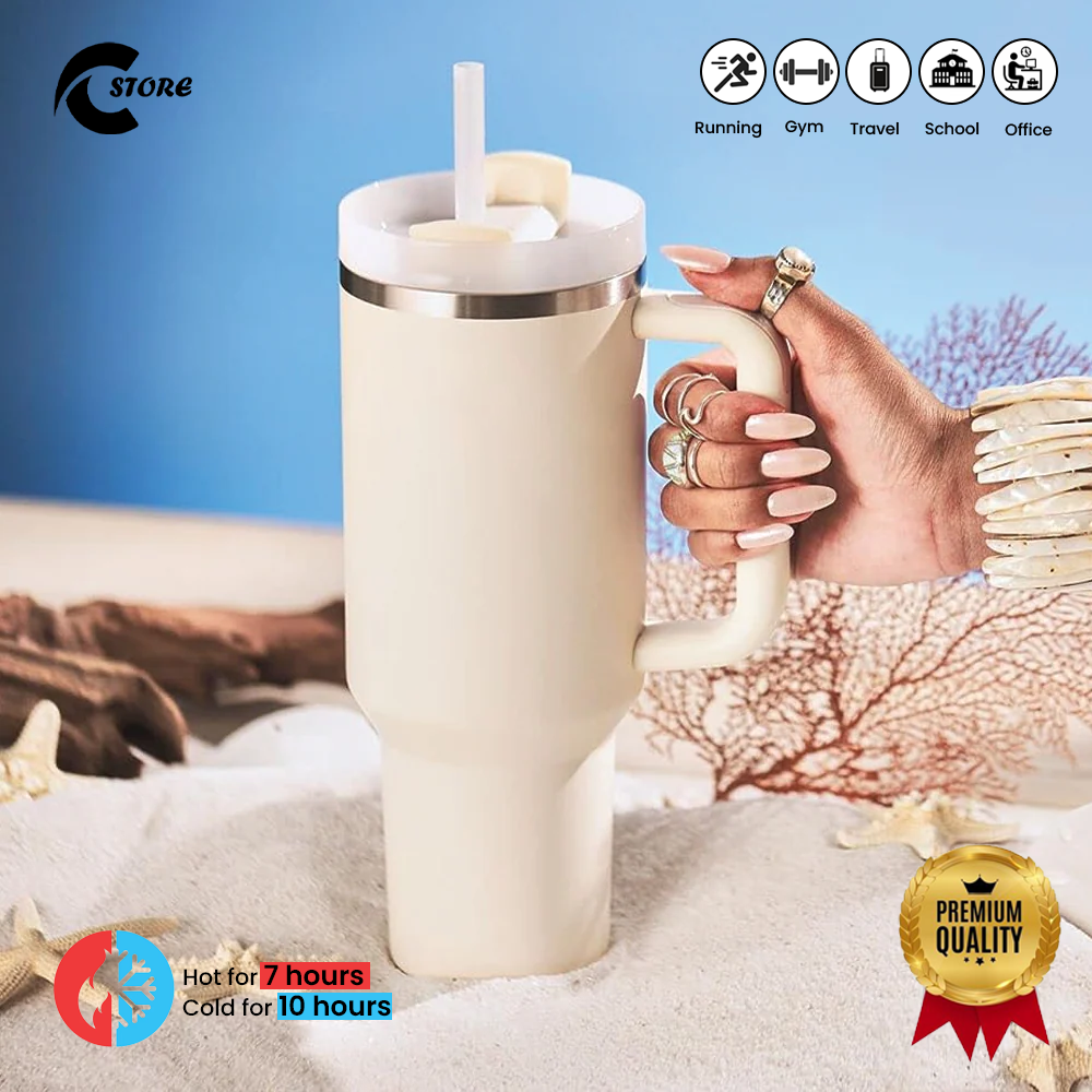 40oz Insulated Tumbler Thermos Flask with Straw & Lid | Stanely tumbler Stainless Steel Double-Walled Thermal Mug for Hot & Cold Beverages