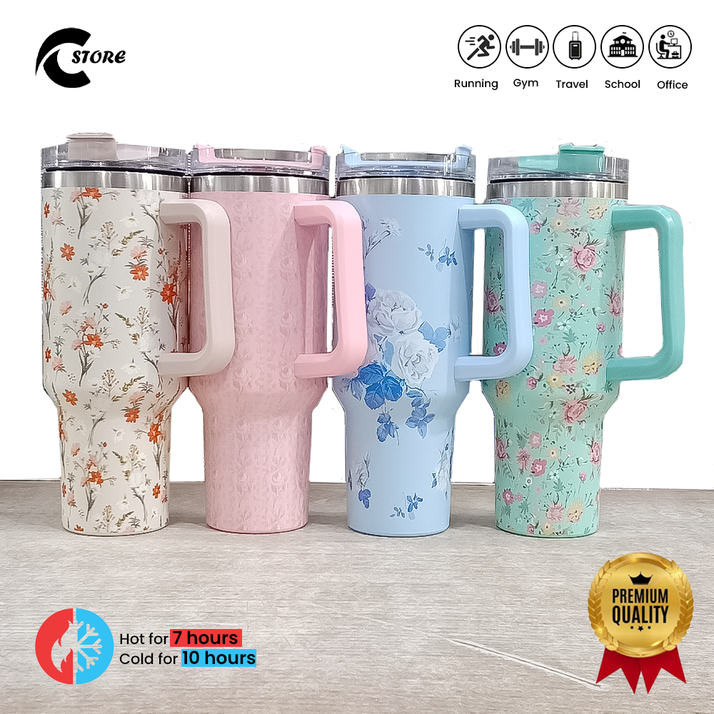 40 oz Insulated Tumbler Thermos Flask with Straw & Lid | Stainless Steel Double Walled Thermal Mug for Hot & Cold Beverages | Tumbler