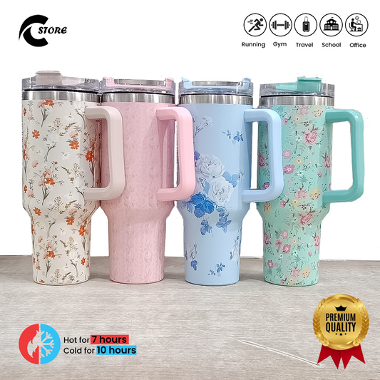 40 oz Insulated Tumbler Thermos Flask with Straw & Lid | Stainless Steel Double Walled Thermal Mug for Hot & Cold Beverages | Tumbler