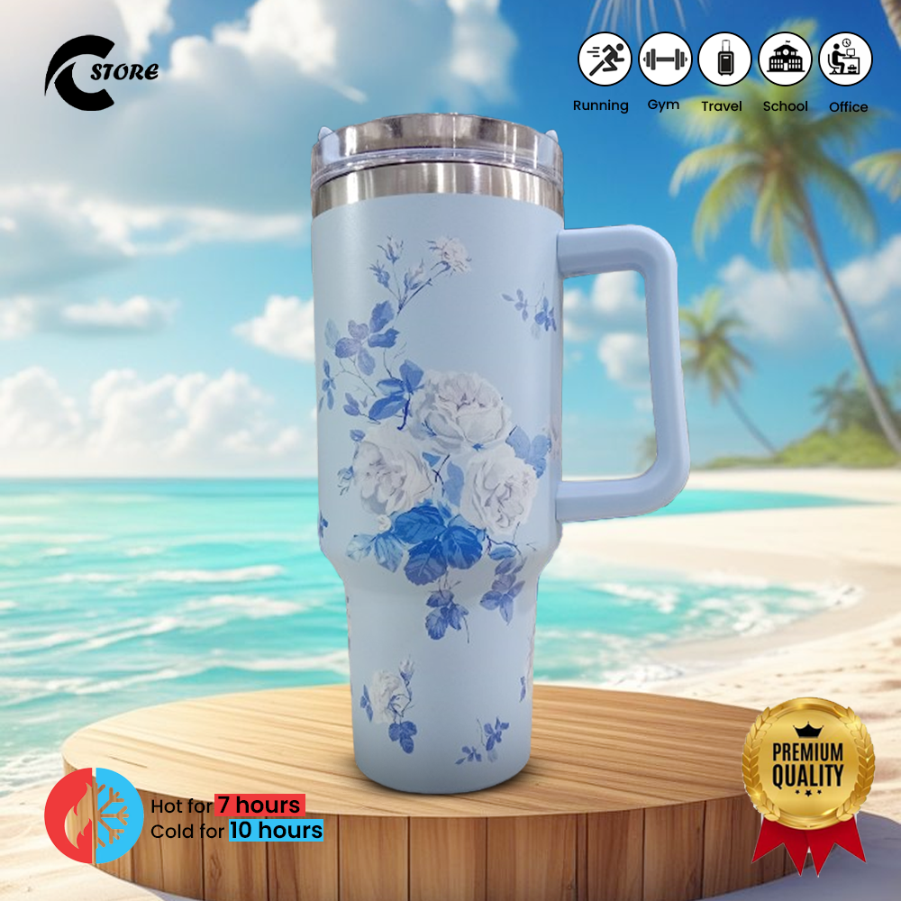 40 oz Insulated Tumbler Thermos Flask with Straw & Lid | Stainless Steel Double Walled Thermal Mug for Hot & Cold Beverages | Tumbler