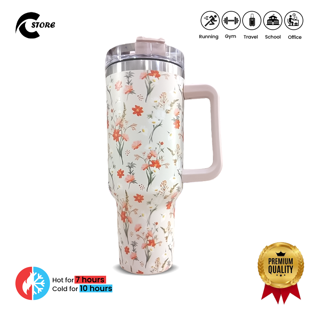40 oz Insulated Tumbler Thermos Flask with Straw & Lid | Stainless Steel Double Walled Thermal Mug for Hot & Cold Beverages | Tumbler