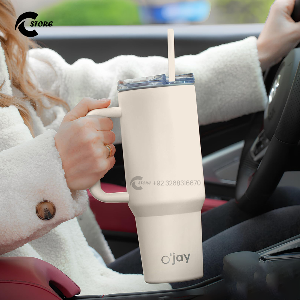 40 oz Stanley Style Tumbler | Stainless Steel Travel Cup With Straw & Handle | Leak-Proof Vacuum Insulated Mug
