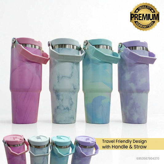 Large 30 oz Stainless Steel Travel Tumbler with Handle & Straw | Vacuum Insulated, Leak-Proof, Durable & Portable Drinkware