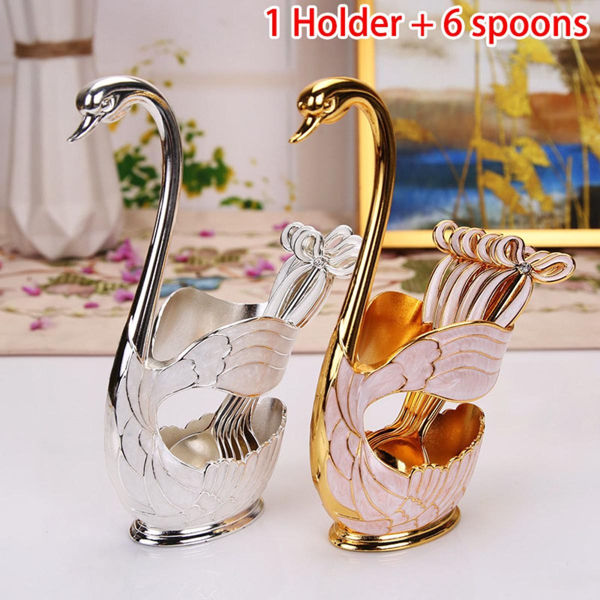 One Piece Metal Duck Spoon Set | Medium Size | Available in Golden & Silver Color | Elegant Swan Design | Food Grade Stainless Steel Tableware for Home Decor