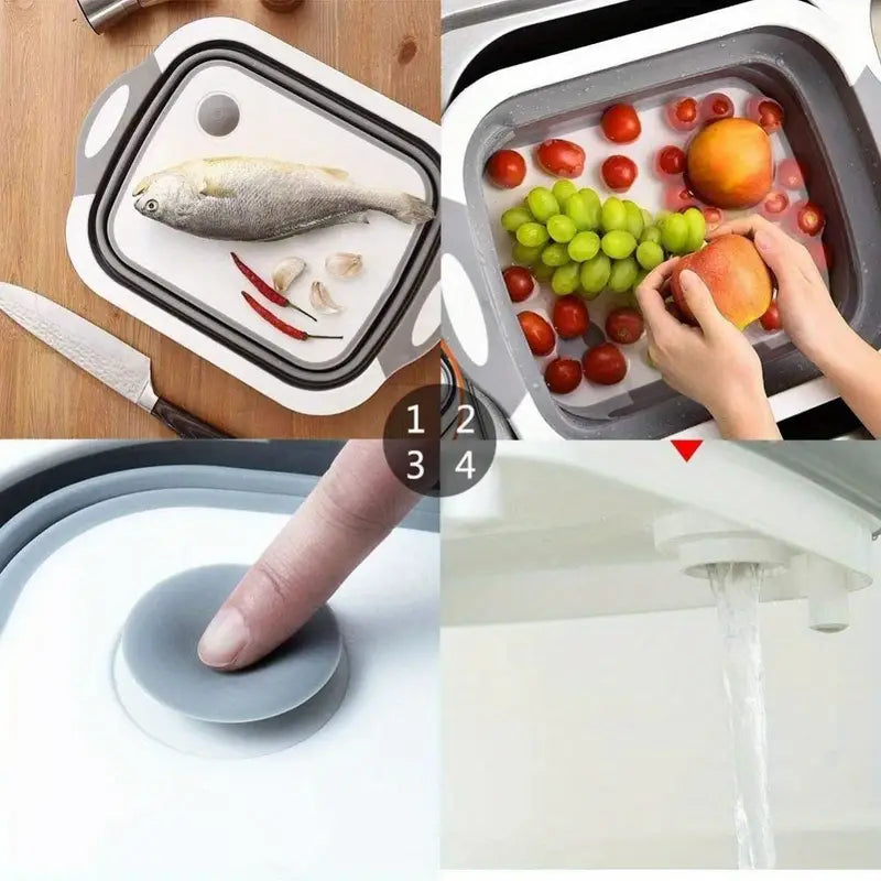 Collapsible Cutting Board &amp; Drain Basket | Multipurpose Chopping Board for Vegetables