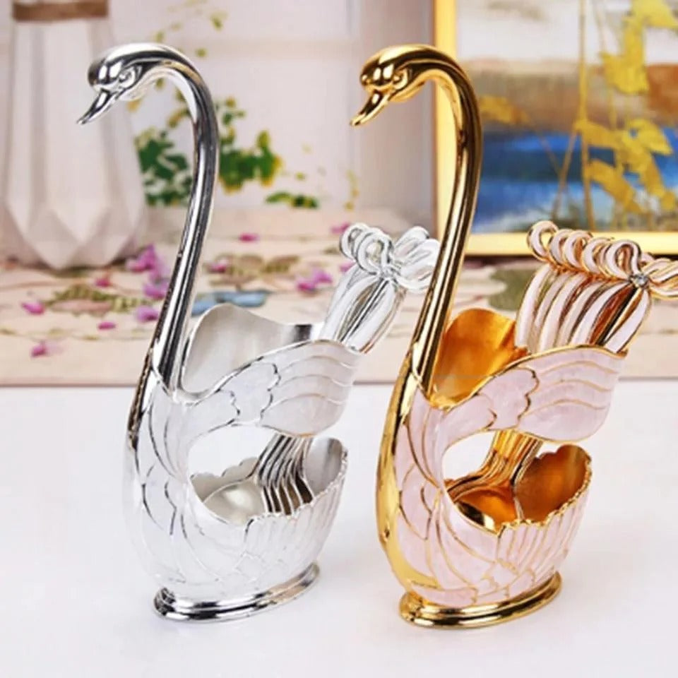 One Piece Metal Duck Spoon Set | Medium Size | Available in Golden & Silver Color | Elegant Swan Design | Food Grade Stainless Steel Tableware for Home Decor