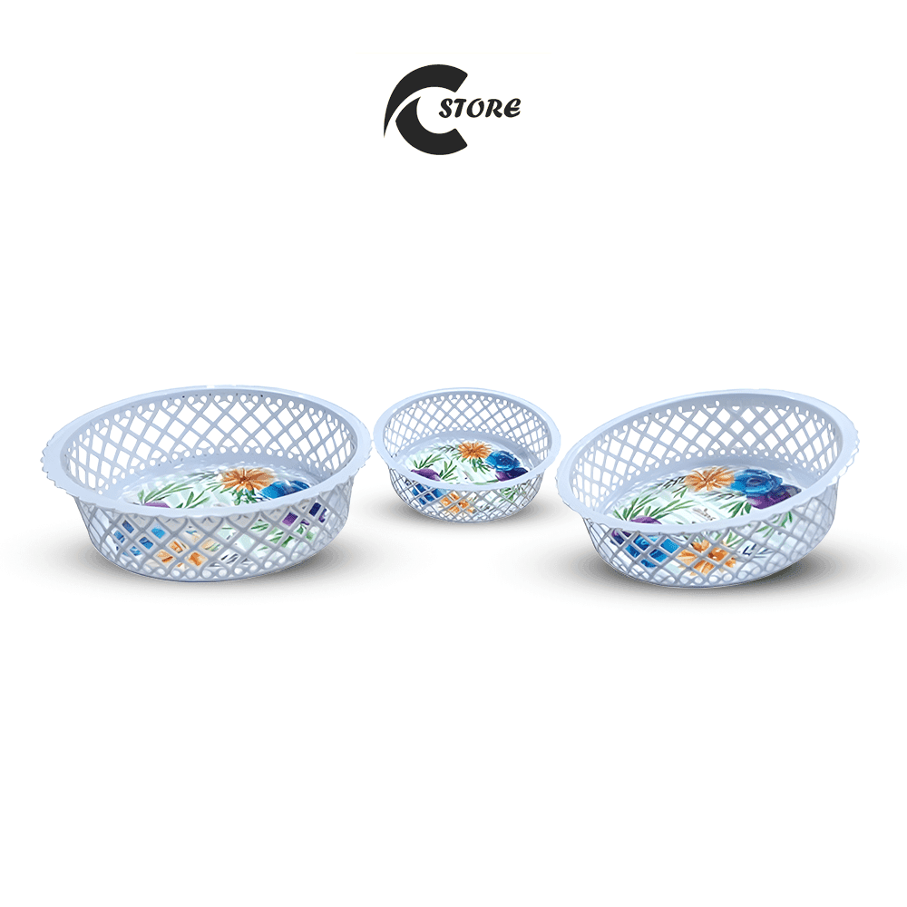 Pack of 3 Plastic Basket | Tokri Set | Multipurpose Storage Baskets