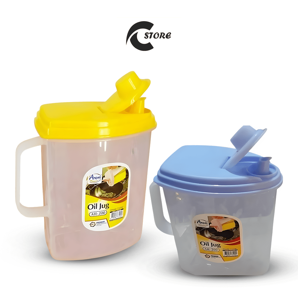 Aroni 1Ltr Plastic Cooking Oil Jug Dispenser with Handle & Different Lid Colors | Liquid Jug | Milk Jug | Multipurpose Jug