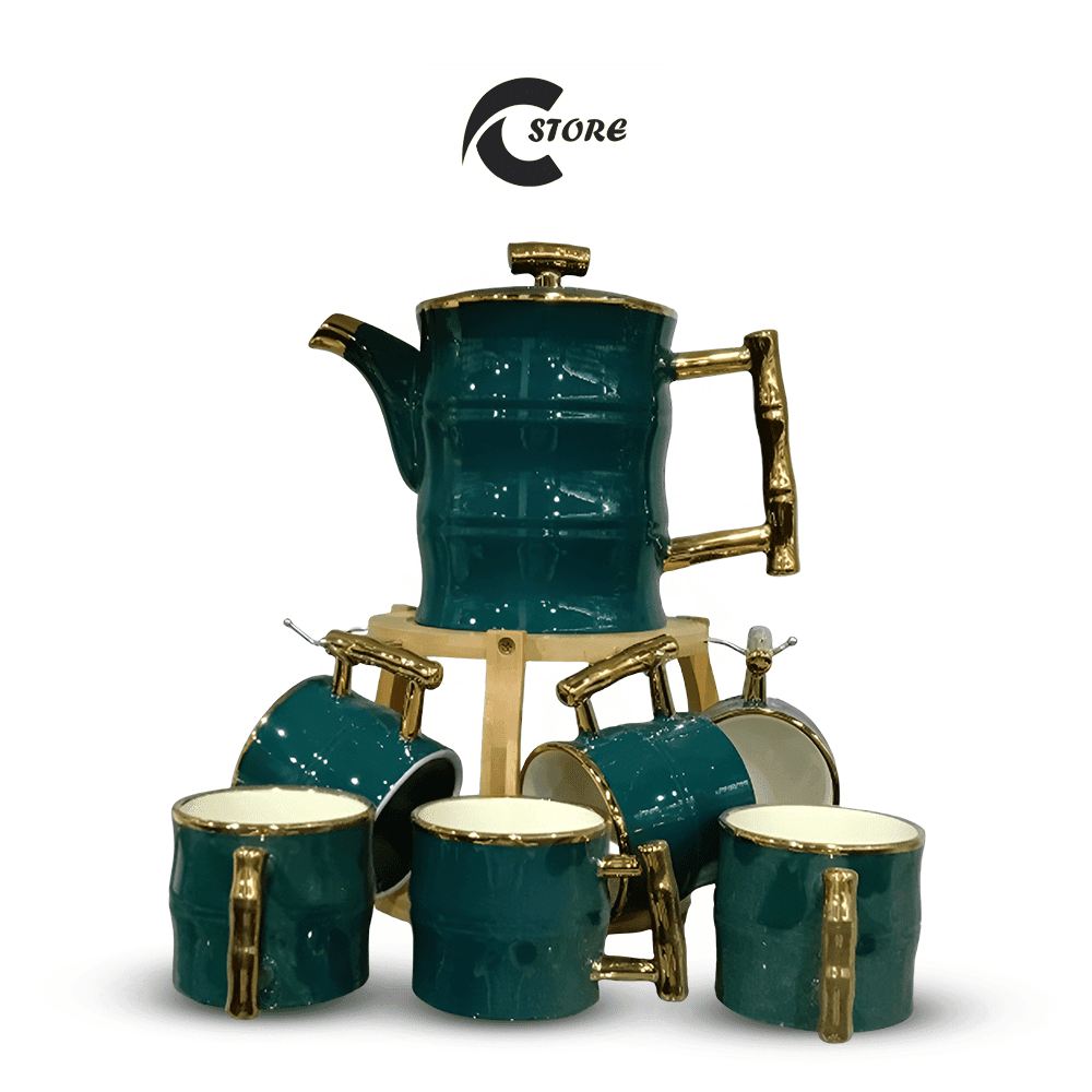 8 Pcs Tea Pot Set With Wooden Stand | Green Tea Cup Set | High Quality Coffee Tea Set