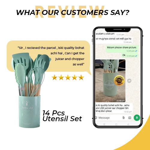 12-Piece Silicone Kitchen Utensil Set | Heat-Resistant, Non-Scratch &amp; BPA-Free with Wooden Handle