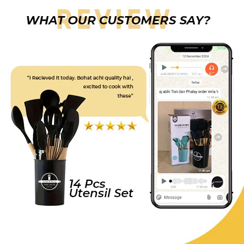 12-Piece Silicone Kitchen Utensil Set | Heat-Resistant, Non-Scratch &amp; BPA-Free with Wooden Handle