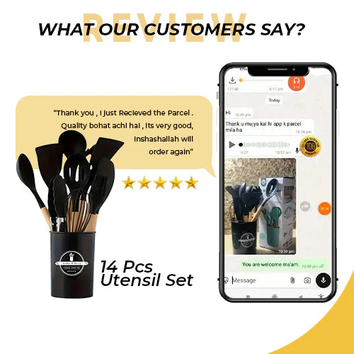 12-Piece Silicone Kitchen Utensil Set | Heat-Resistant, Non-Scratch &amp; BPA-Free with Wooden Handle