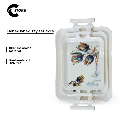 Dynex Tray Set 3 Pieces Melamine | Durable, Food-Safe &amp; Break-Resistant | Versatile Serving Trays for Indoor &amp; Outdoor Use