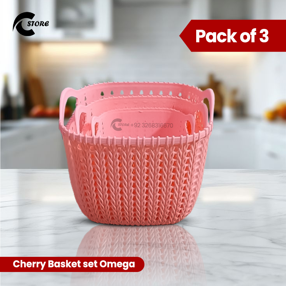 Set of 3 Cherry Baskets | Ideal for Organizing Fruits &amp; Beauty Products | Multipurpose Plastic Storage Organizer for Home &amp; Office