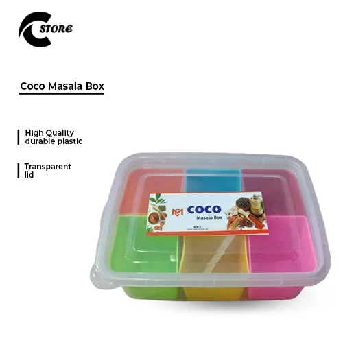 Pack of 2 Coco Masala Box | Stylish & Durable Spice Organizer with 6 Compartments | Storage Box
