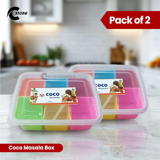Pack of 2 Coco Masala Box | Stylish & Durable Spice Organizer with 6 Compartments | Storage Box