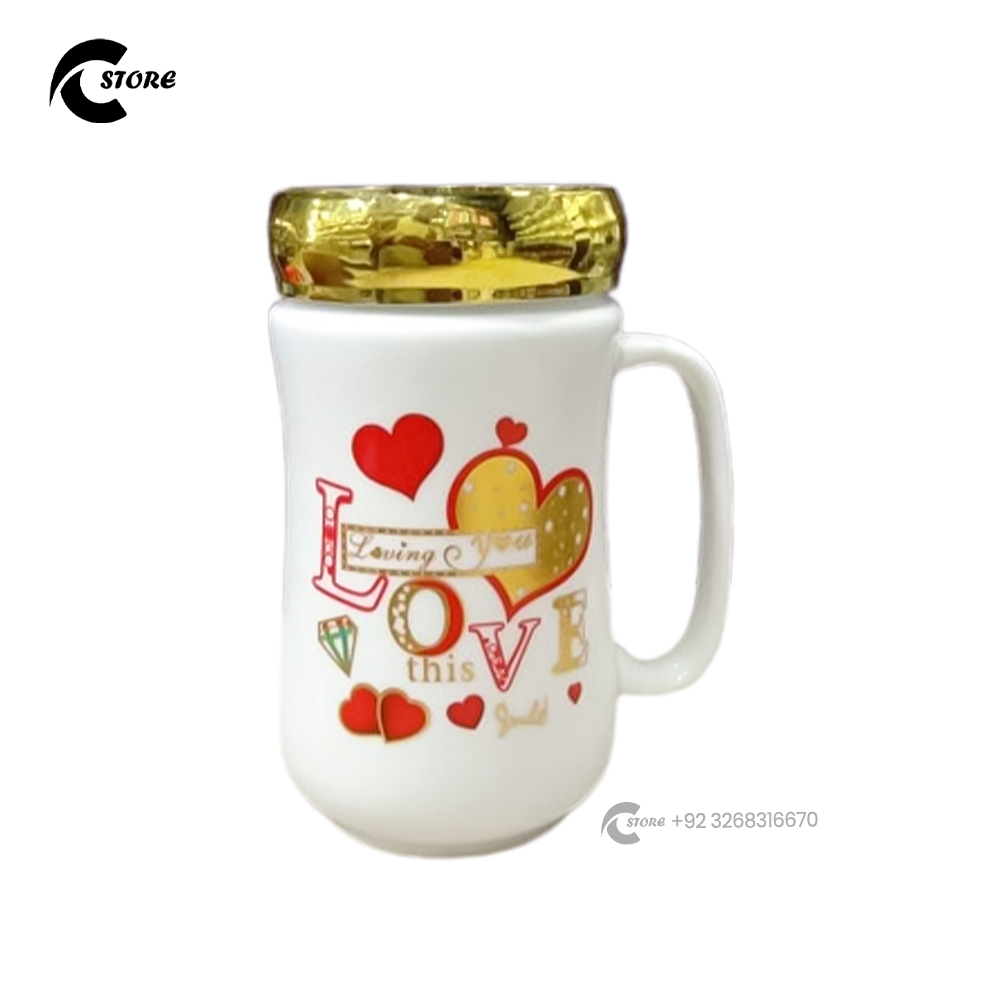 Premium Fine Bone China Mug | White With Elegant Golden Cap | Lightweight &amp; Durable