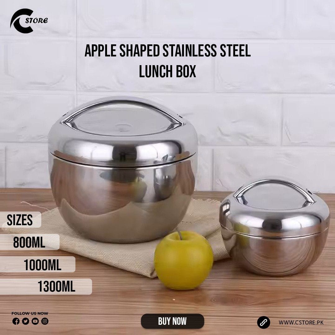 Double Wall Stainless Steel Apple Lunch Box With Handle | Three Different Sizes | Lunch Box set