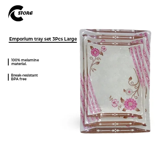 Emporium Tray Set 3 of Pieces Large Melamine | Durable, BPA-Free &amp; Break-Resistant Serving Trays for Indoor &amp; Outdoor Use