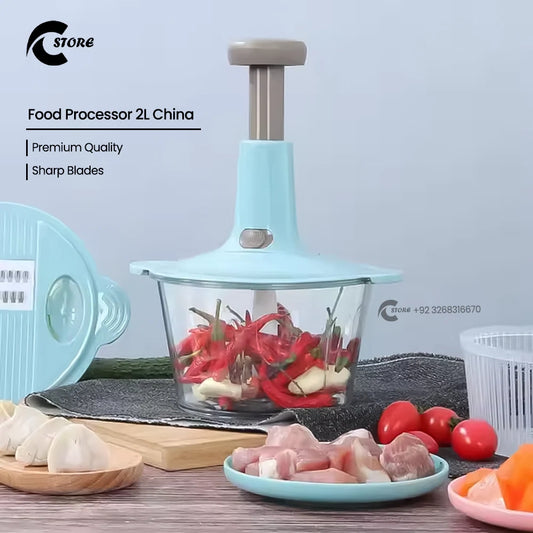Manual Hand-Push Chopper | Multi-Functional 2 Liter Vegetable, Meat Grinder, Grater, and Choppers (Assorted Colors)