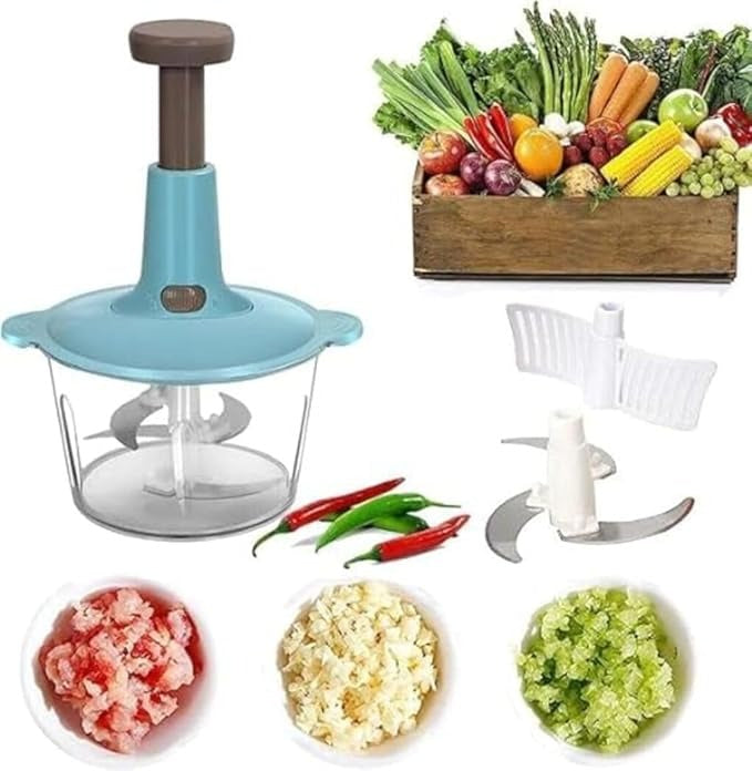 Manual Hand-Push Chopper | Multi-Functional 2 Liter Vegetable, Meat Grinder, Grater, and Choppers (Assorted Colors)