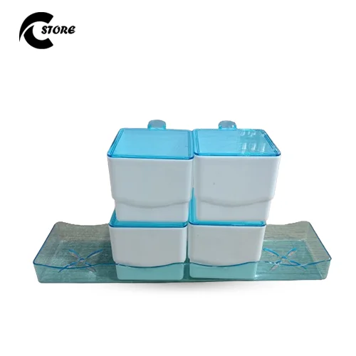 Pack of 2 Masala Rack with Glass Cover 4pcs | Durable Plastic Spice Box with 4 Compartments & Lid for Kitchen Organization