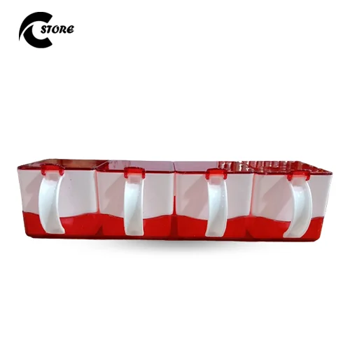 Pack of 2 Masala Rack with Glass Cover 4pcs | Durable Plastic Spice Box with 4 Compartments & Lid for Kitchen Organization