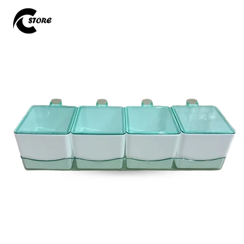Pack of 2 Masala Rack with Glass Cover 4pcs | Durable Plastic Spice Box with 4 Compartments & Lid for Kitchen Organization