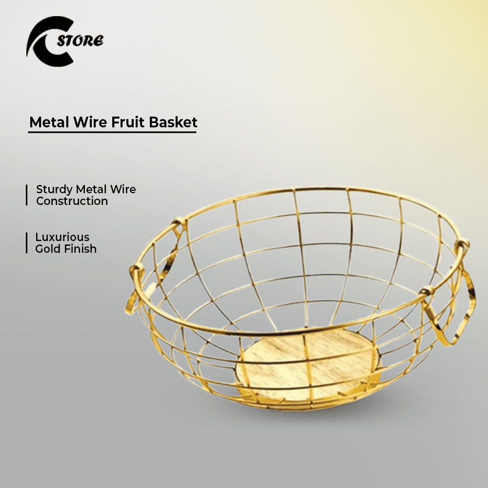 Elegant Golden Metal Fruit Basket with Handle | Stylish &amp; Functional Kitchen Storage