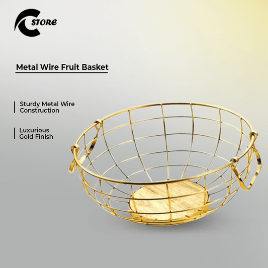 Elegant Golden Metal Fruit Basket with Handle | Stylish &amp; Functional Kitchen Storage