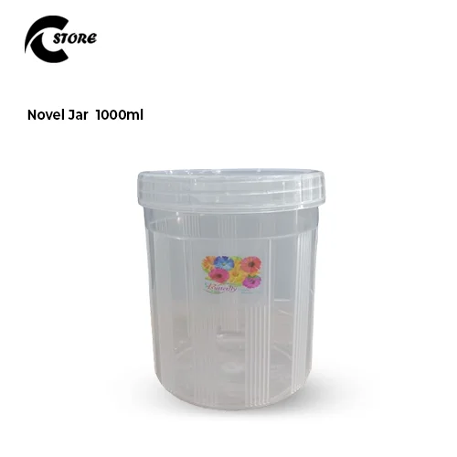 Novel Jar | Various Different Sizes | BPA-Free Clear Plastic Storage Jar With Airtight Multi colour Lids | For Kitchen, Pantry, and Household Use
