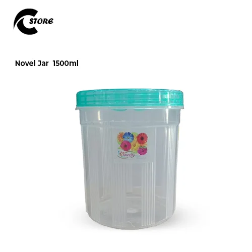 Novel Jar | Various Different Sizes | BPA-Free Clear Plastic Storage Jar With Airtight Multi colour Lids | For Kitchen, Pantry, and Household Use
