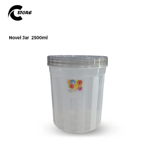 Novel Jar | Various Different Sizes | BPA-Free Clear Plastic Storage Jar With Airtight Multi colour Lids | For Kitchen, Pantry, and Household Use