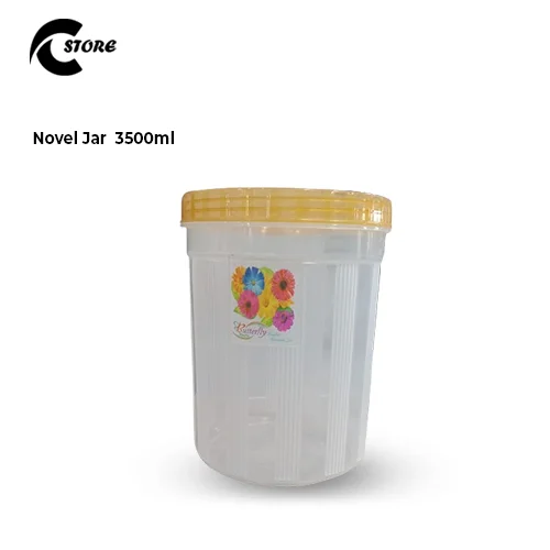 Novel Jar | Various Different Sizes | BPA-Free Clear Plastic Storage Jar With Airtight Multi colour Lids | For Kitchen, Pantry, and Household Use