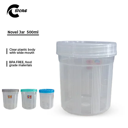 Novel Jar | Various Different Sizes | BPA-Free Clear Plastic Storage Jar With Airtight Multi colour Lids | For Kitchen, Pantry, and Household Use