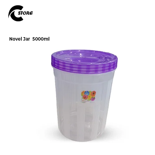 Novel Jar | Various Different Sizes | BPA-Free Clear Plastic Storage Jar With Airtight Multi colour Lids | For Kitchen, Pantry, and Household Use