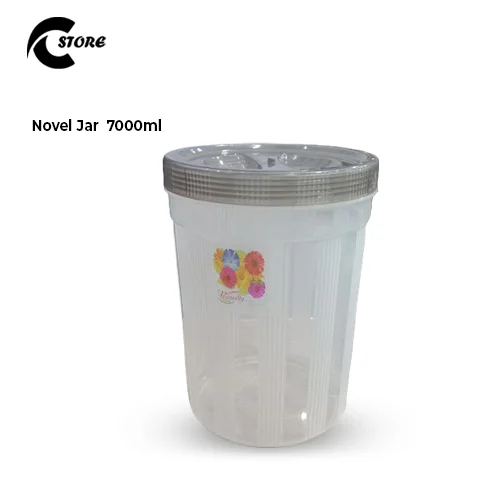 Novel Jar | Various Different Sizes | BPA-Free Clear Plastic Storage Jar With Airtight Multi colour Lids | For Kitchen, Pantry, and Household Use