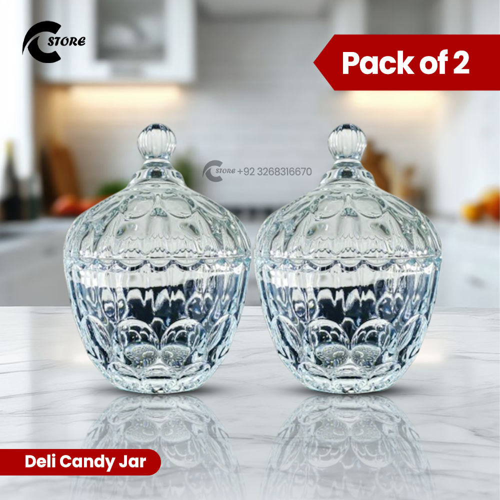 Pack of 2 Deli Candy Jar With Secure Lid | Ideal for Storing Candies, Sugar &amp; Treats | Keeps Snacks Fresh and Accessible