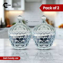 Pack of 2 Deli Candy Jar With Secure Lid | Ideal for Storing Candies, Sugar & Treats | Keeps Snacks Fresh and Accessible